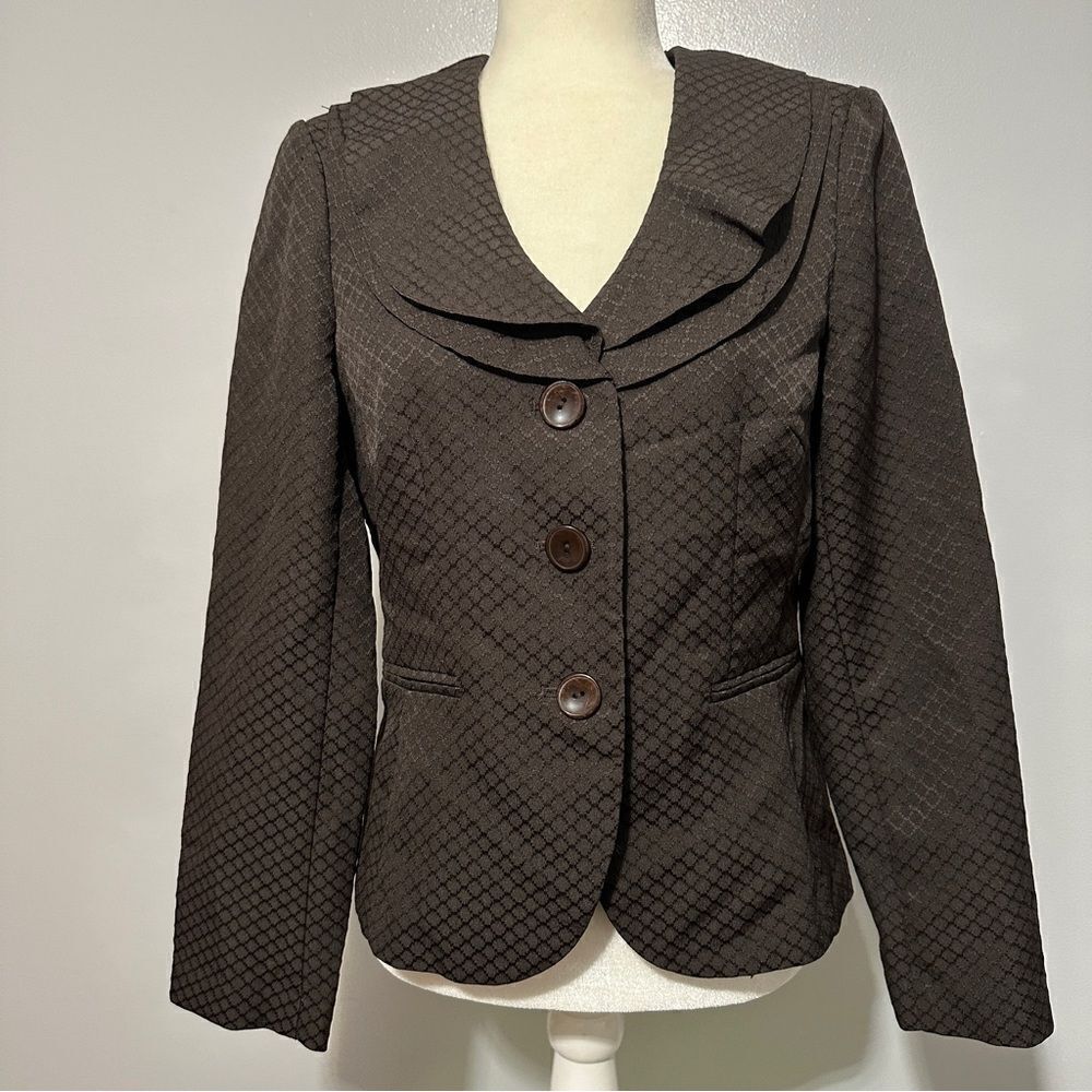 First Lady Brown Jacket Blazer Patterned Button Up Business Casual size 10